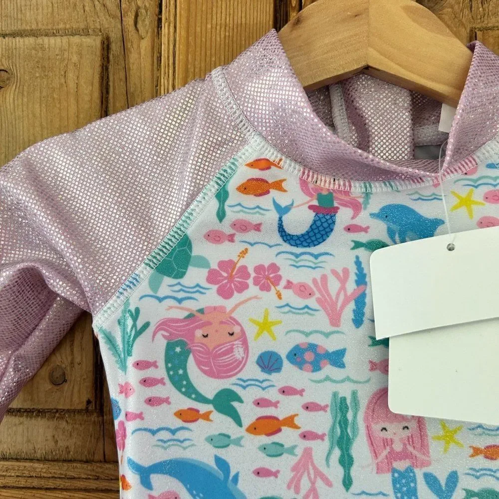 NWT FlapHappy 18M‎ UPF 50+ Rashguard Swimsuit Mermaid Fish Glitter Pink Baby